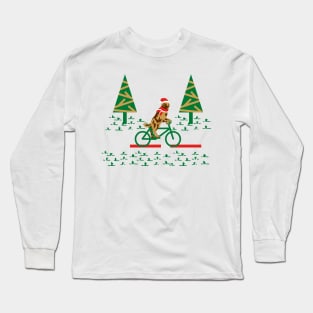 Dogs Day Out on a Bike- Golden Retriever with Santa's Hat and scarf Long Sleeve T-Shirt